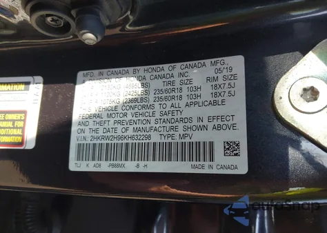 2019 Honda Cr-V Touring from USA, damaged, VIN 2HKRW2H96KH632298